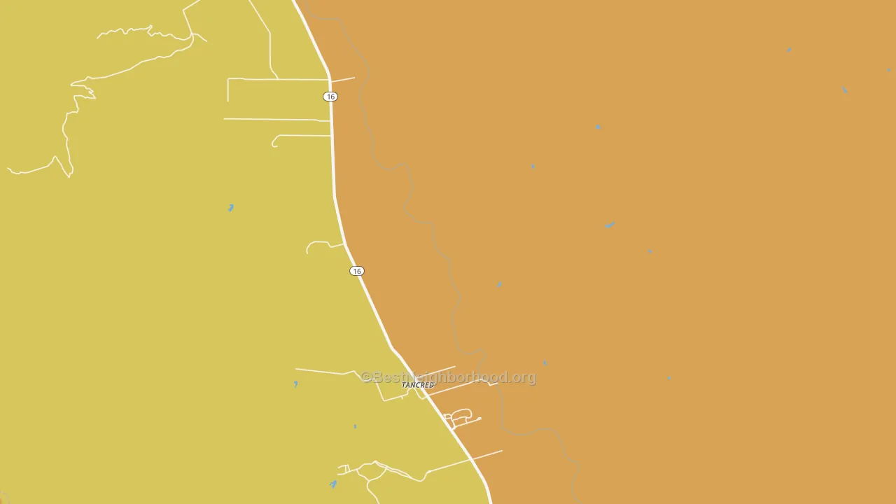 Map of the best neighborhoods in the 95606 area, with better matches in green and worse matches in red