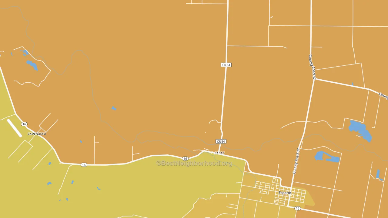 Map of the best neighborhoods in the 95607 area, with better matches in green and worse matches in red
