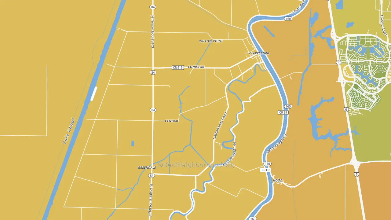 Map of the best neighborhoods in the 95612 area, with better matches in green and worse matches in red