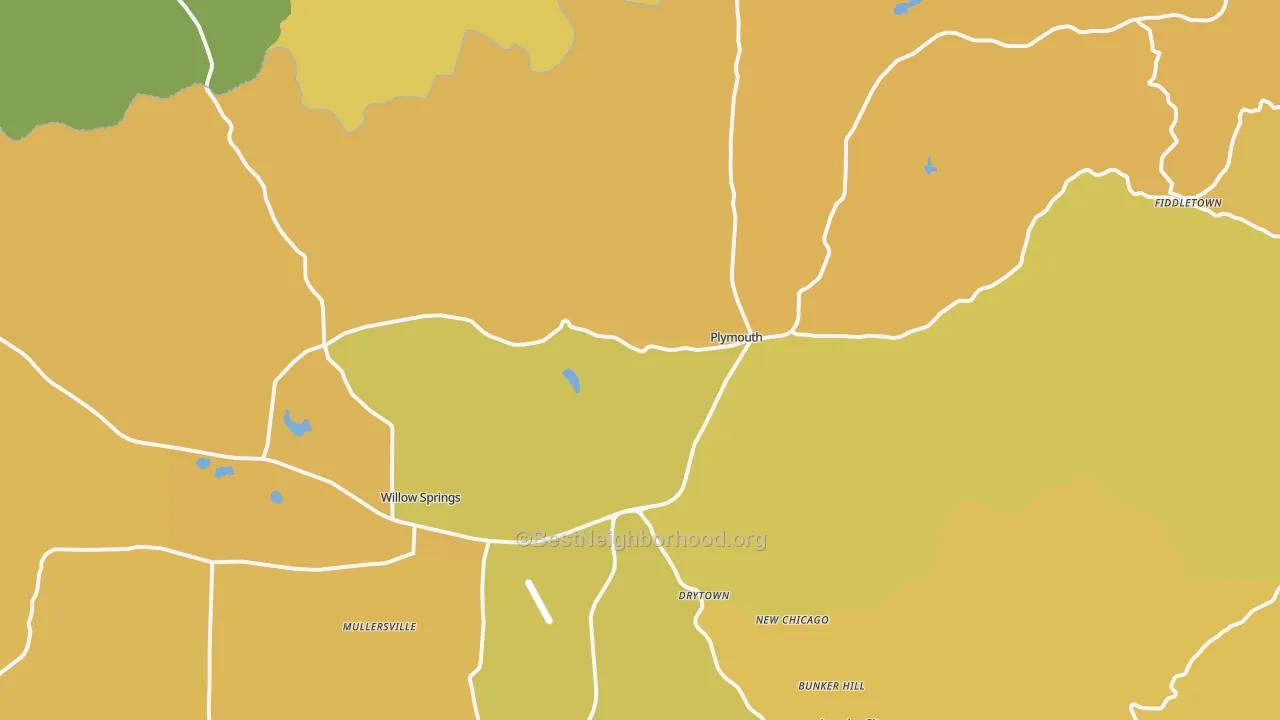 Map of the best neighborhoods in the 95669 area, with better matches in green and worse matches in red