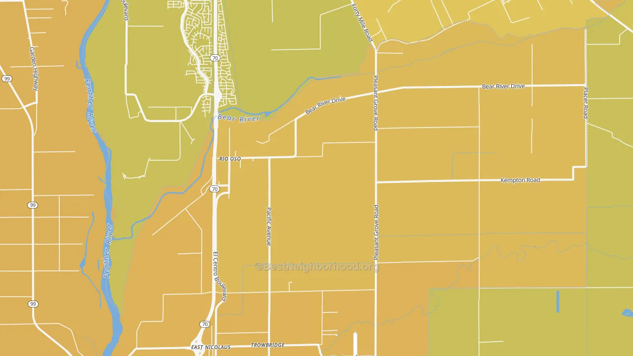 Map of the best neighborhoods in the 95674 area, with better matches in green and worse matches in red