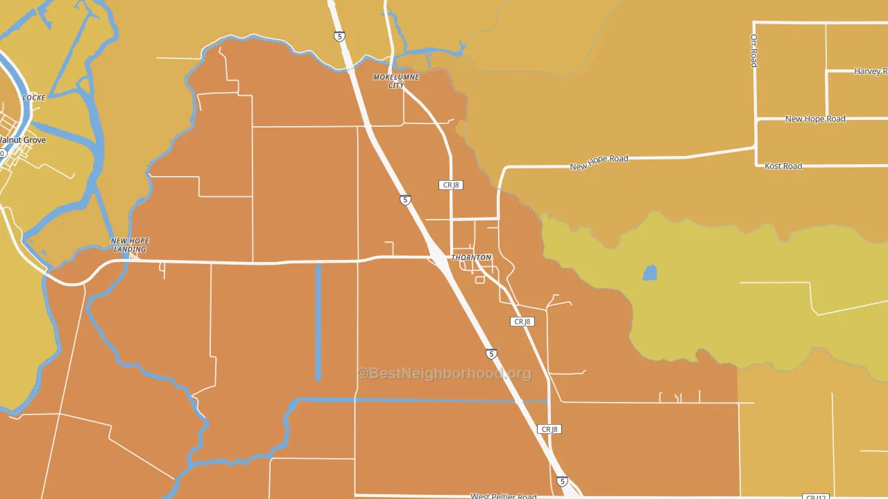 Map of the best neighborhoods in the 95686 area, with better matches in green and worse matches in red