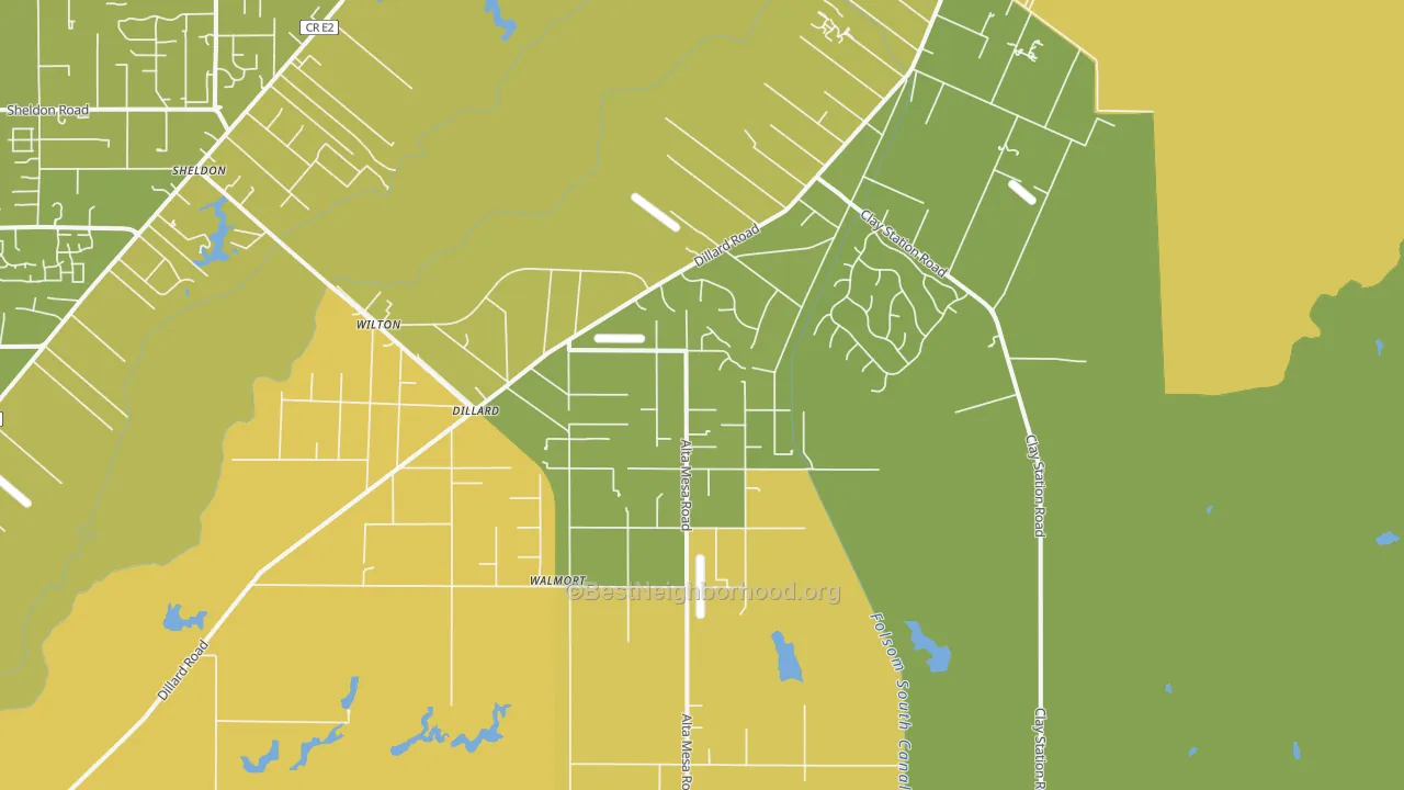 Map of the best neighborhoods in the 95693 area, with better matches in green and worse matches in red