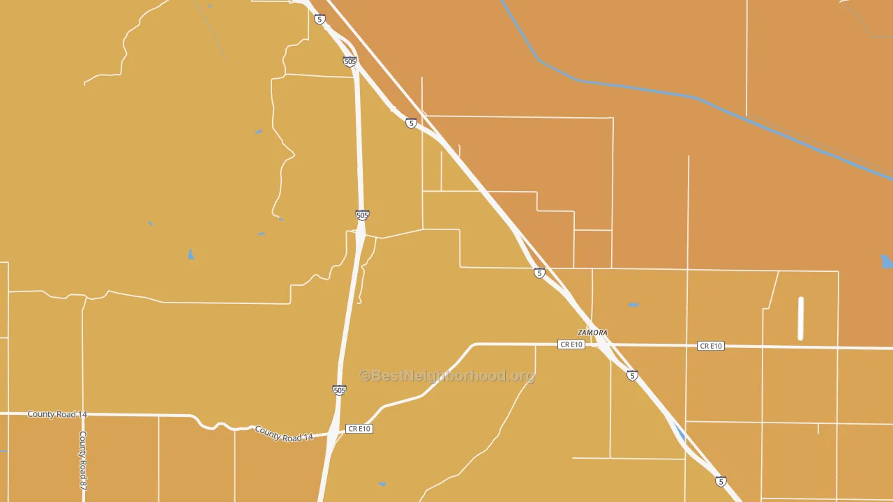 Map of the best neighborhoods in the 95698 area, with better matches in green and worse matches in red