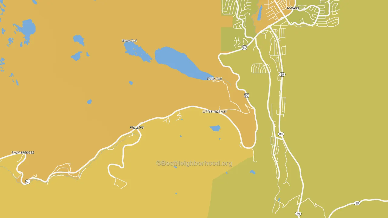 Map of the best neighborhoods in the 95721 area, with better matches in green and worse matches in red