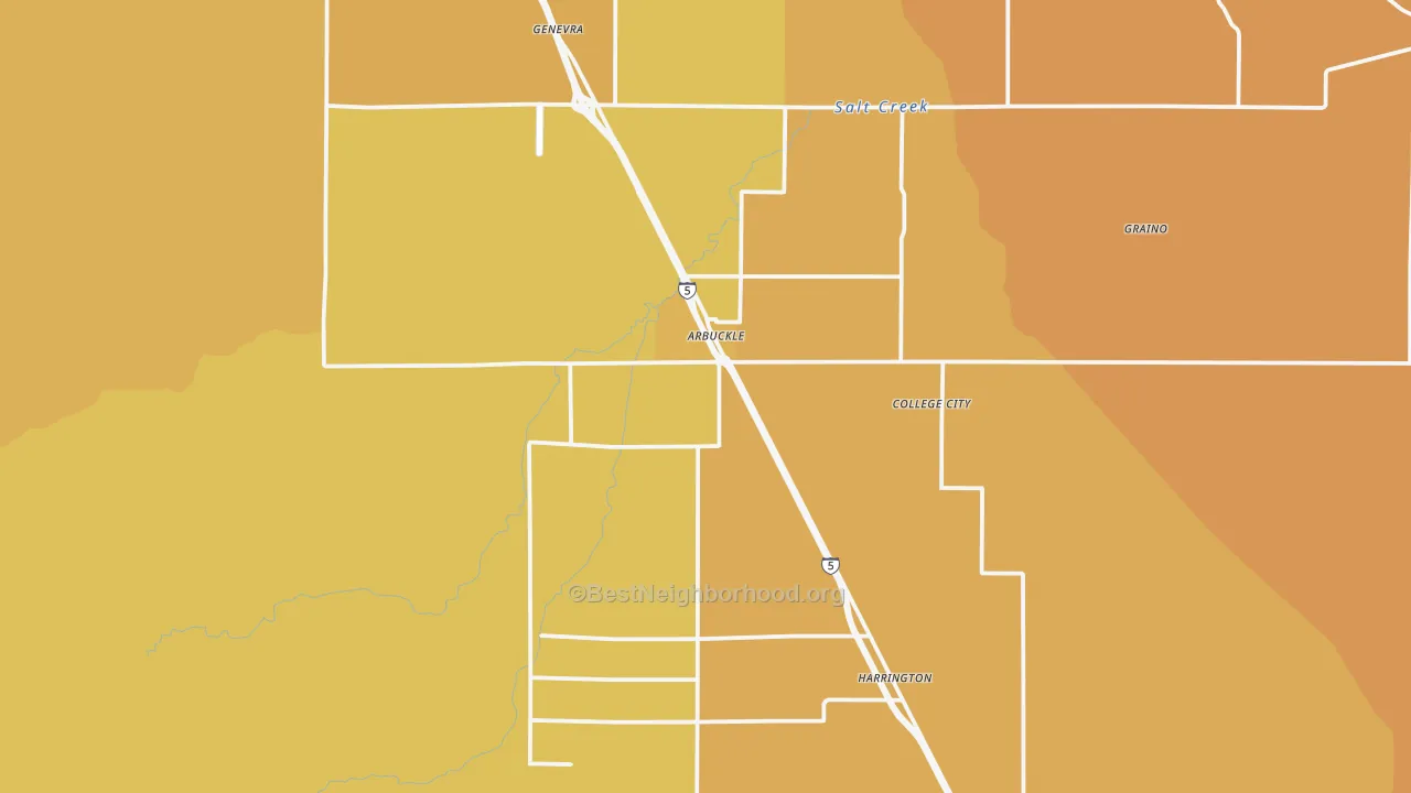 Map of the best neighborhoods in the 95912 area, with better matches in green and worse matches in red