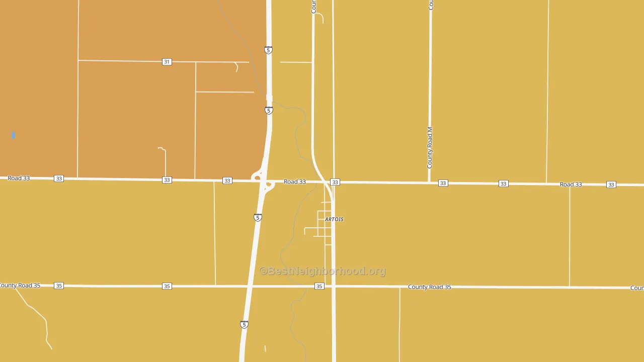 Map of the best neighborhoods in the 95913 area, with better matches in green and worse matches in red
