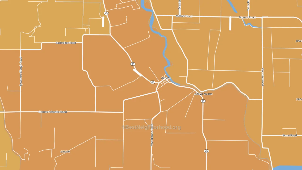 Map of the best neighborhoods in the 95950 area, with better matches in green and worse matches in red
