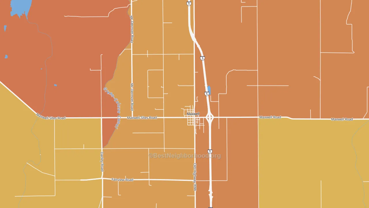 Map of the best neighborhoods in the 95955 area, with better matches in green and worse matches in red