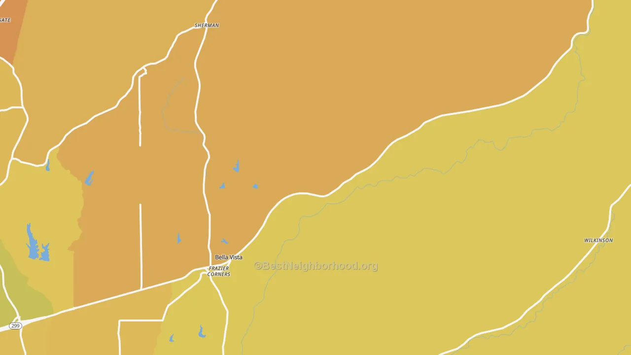 Map of the best neighborhoods in the 96008 area, with better matches in green and worse matches in red