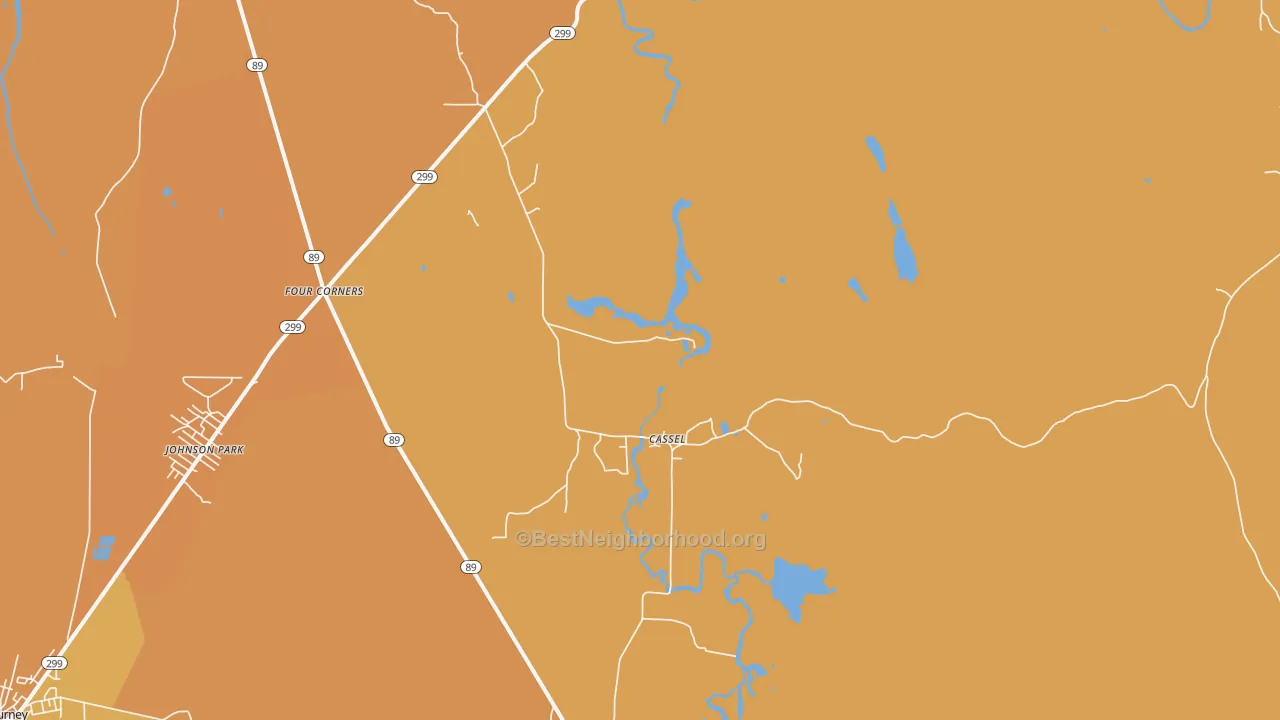 Map of the best neighborhoods in the 96016 area, with better matches in green and worse matches in red