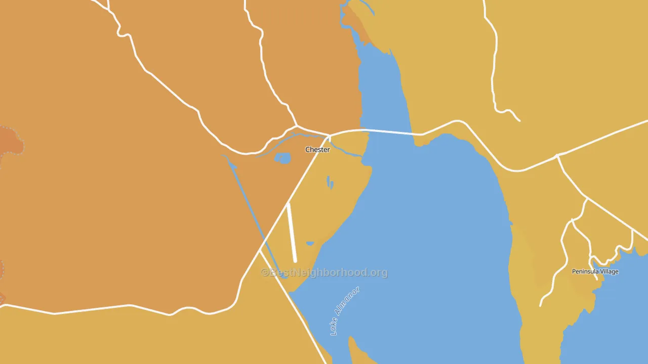 Map of the best neighborhoods in the 96020 area, with better matches in green and worse matches in red