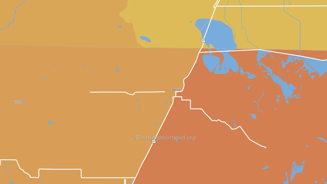 Map of the best neighborhoods in the 96023 area, with better matches in green and worse matches in red