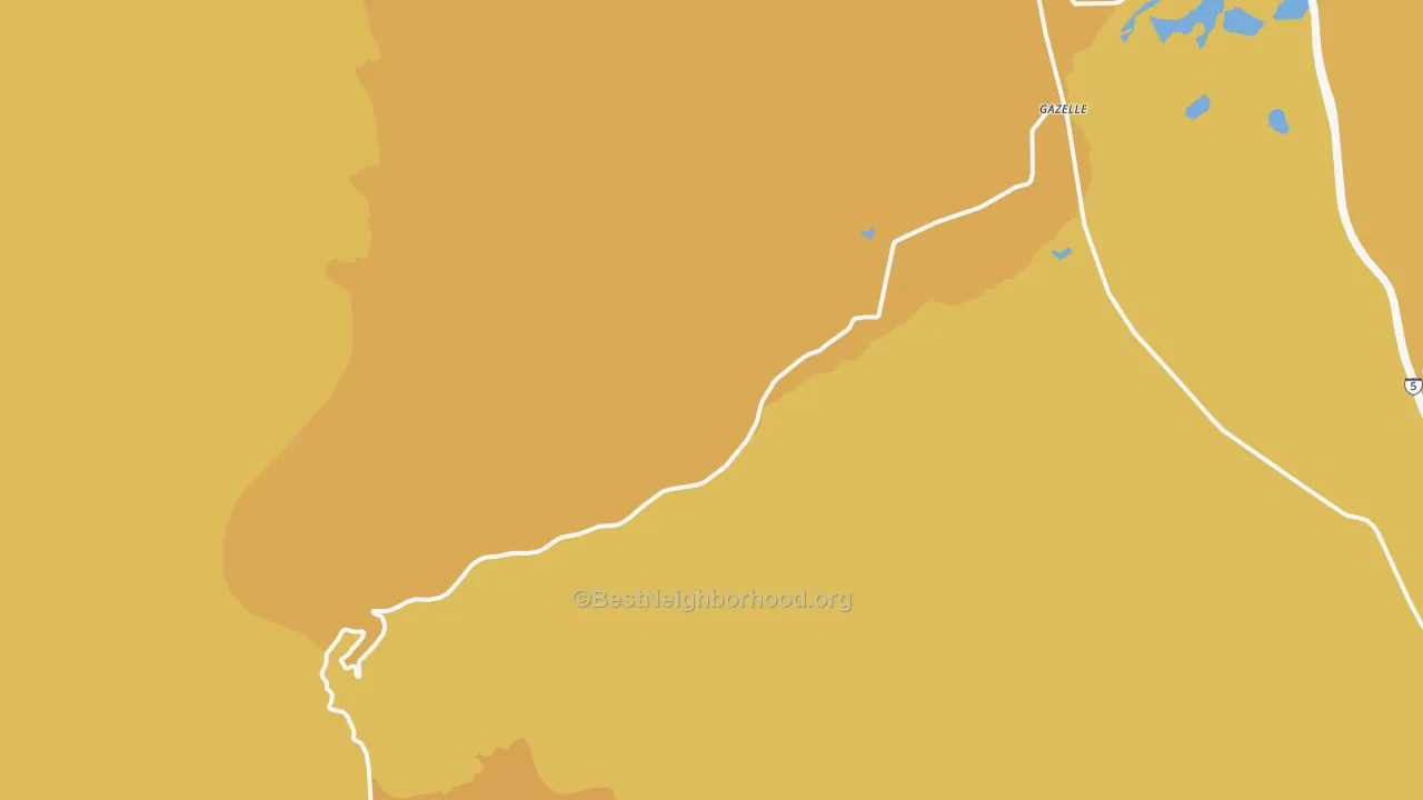 Map of the best neighborhoods in the 96034 area, with better matches in green and worse matches in red
