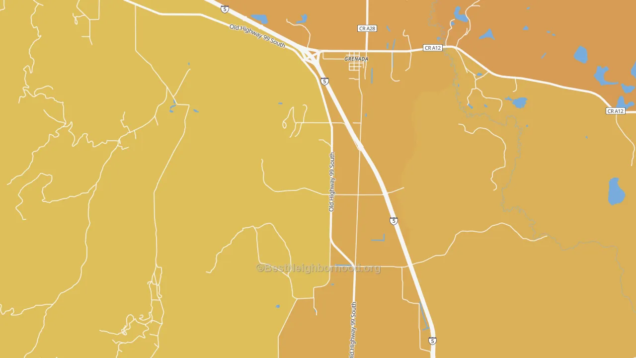 Map of the best neighborhoods in the 96038 area, with better matches in green and worse matches in red