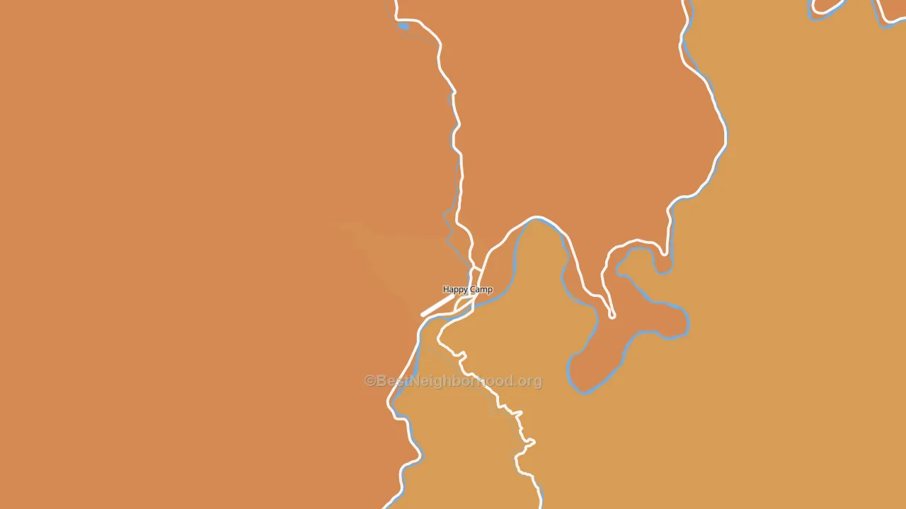 Map of the best neighborhoods in the 96039 area, with better matches in green and worse matches in red