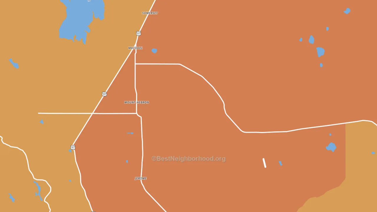 Map of the best neighborhoods in the 96058 area, with better matches in green and worse matches in red