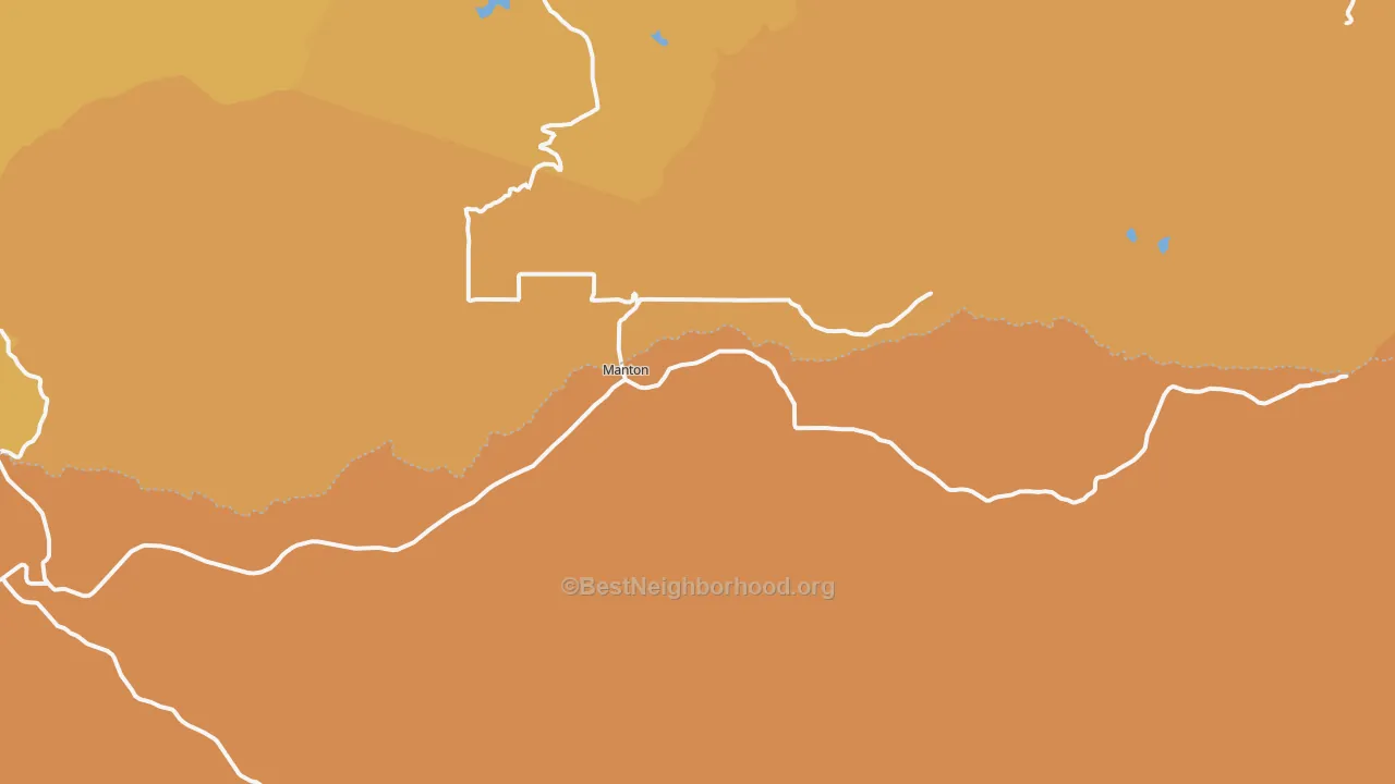 Map of the best neighborhoods in the 96059 area, with better matches in green and worse matches in red