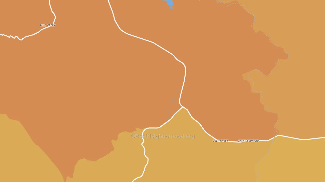 Map of the best neighborhoods in the 96061 area, with better matches in green and worse matches in red