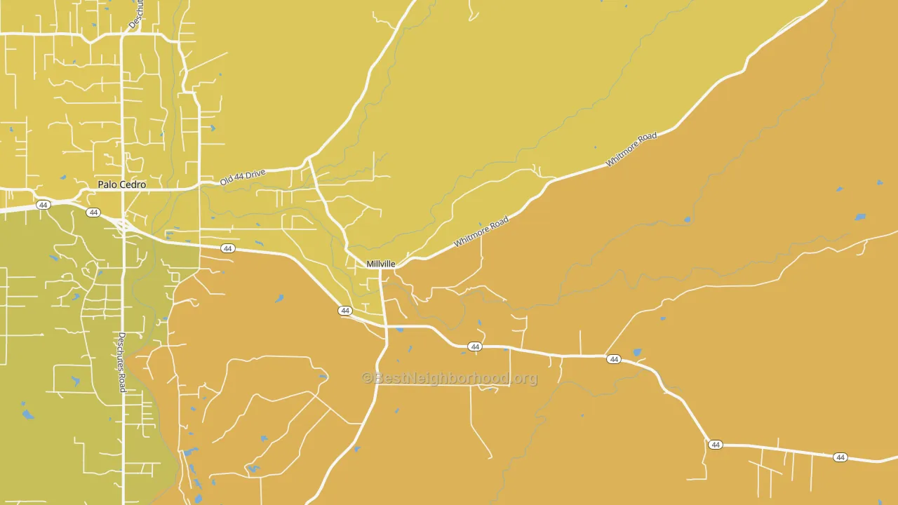 Map of the best neighborhoods in the 96062 area, with better matches in green and worse matches in red