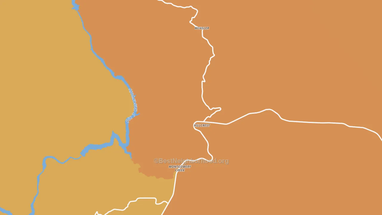 Map of the best neighborhoods in the 96065 area, with better matches in green and worse matches in red