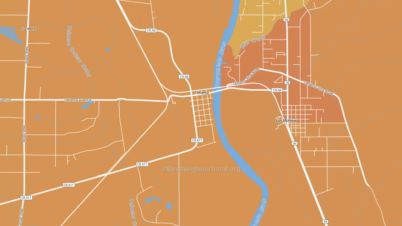 Map of the best neighborhoods in the 96090 area, with better matches in green and worse matches in red