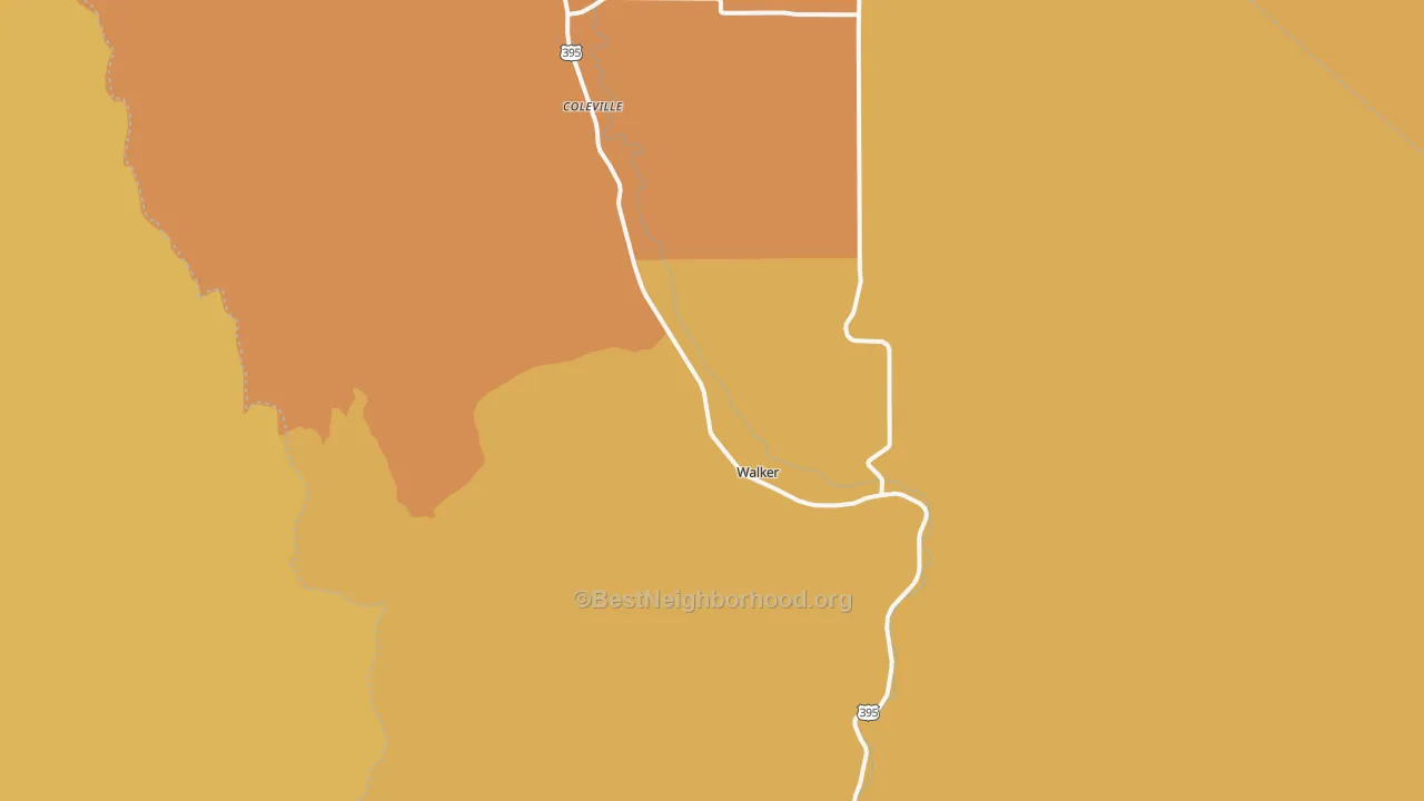 Map of the best neighborhoods in the 96107 area, with better matches in green and worse matches in red