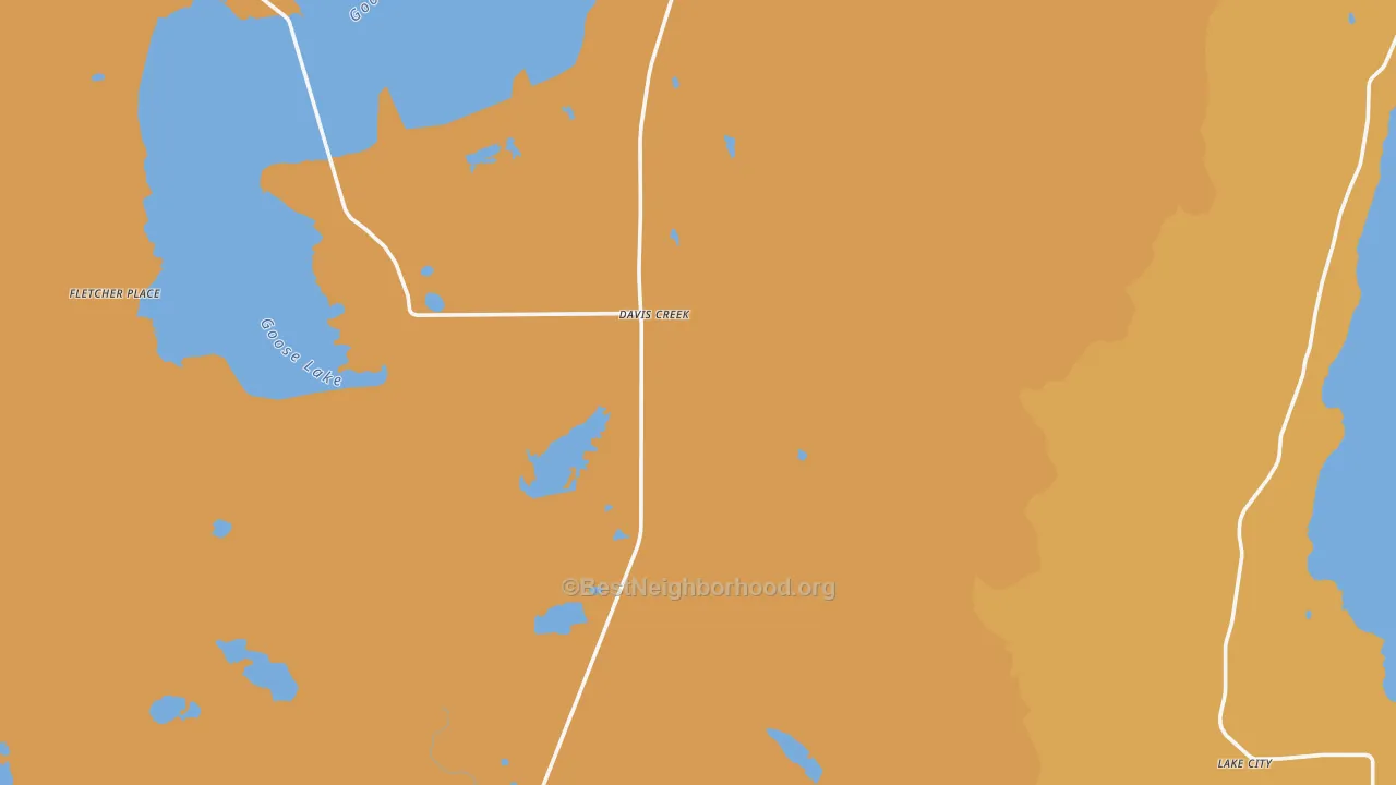 Map of the best neighborhoods in the 96108 area, with better matches in green and worse matches in red