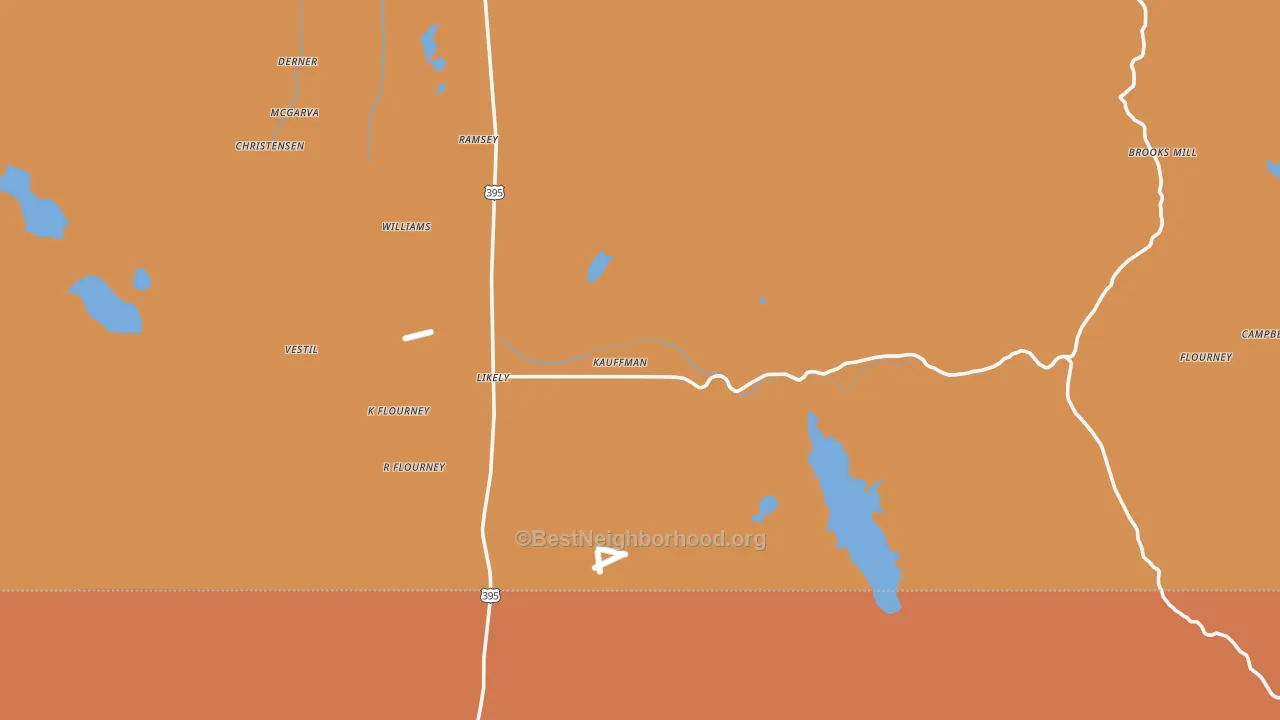 Map of the best neighborhoods in the 96116 area, with better matches in green and worse matches in red