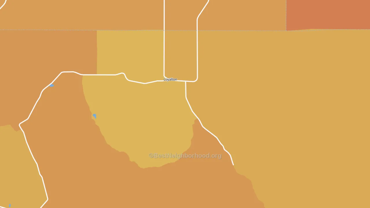Map of the best neighborhoods in the 96118 area, with better matches in green and worse matches in red
