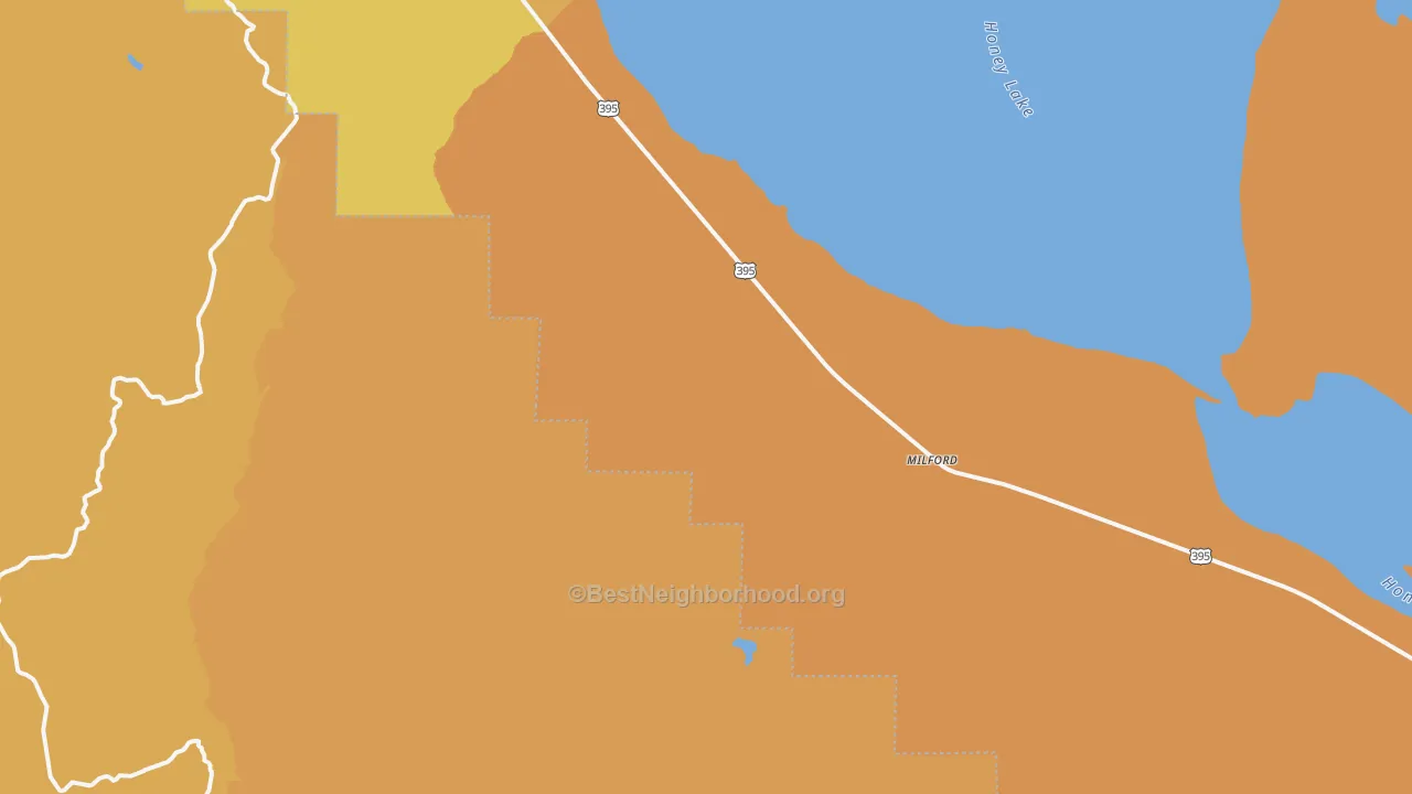 Map of the best neighborhoods in the 96121 area, with better matches in green and worse matches in red