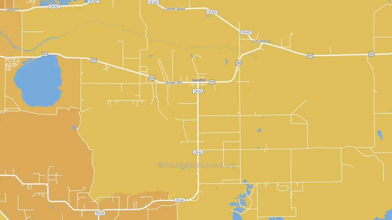Map of the best neighborhoods in the 96128 area, with better matches in green and worse matches in red