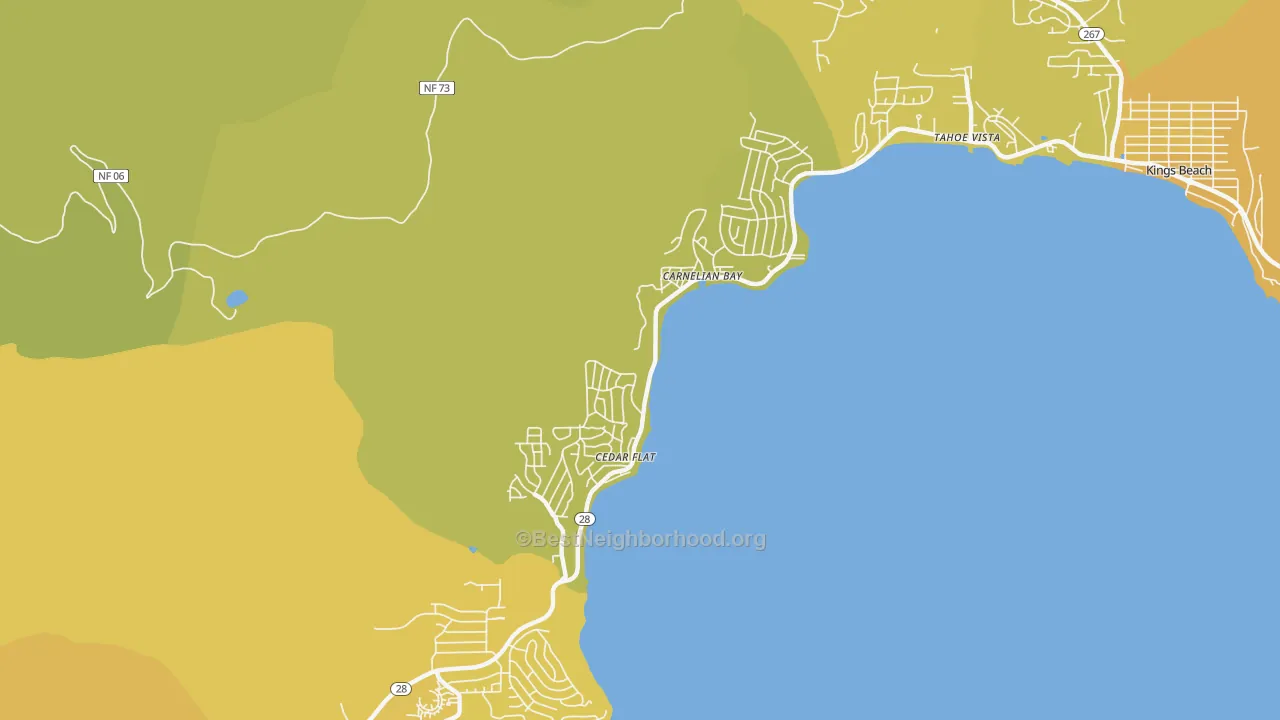 Map of the best neighborhoods in the 96140 area, with better matches in green and worse matches in red