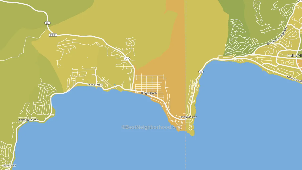 Map of the best neighborhoods in the 96143 area, with better matches in green and worse matches in red
