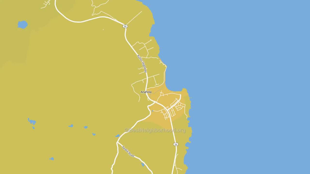 Map of the best neighborhoods in the 96703 area, with better matches in green and worse matches in red
