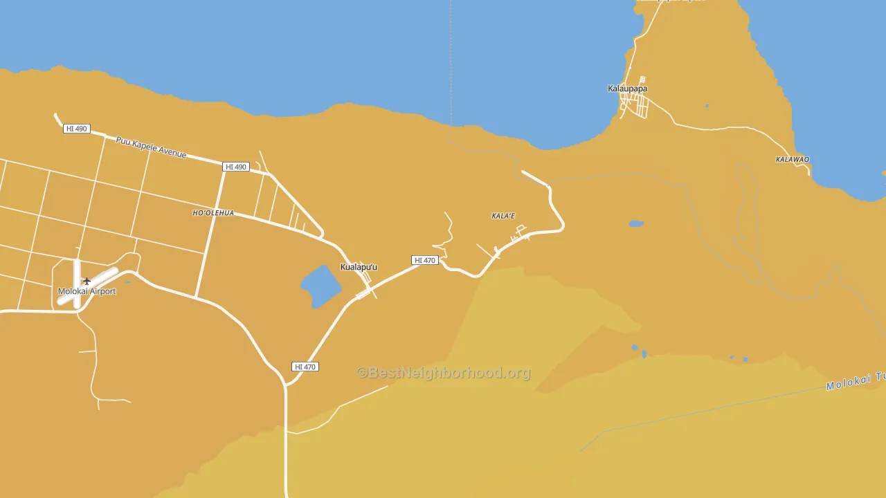 Map of the best neighborhoods in the 96757 area, with better matches in green and worse matches in red