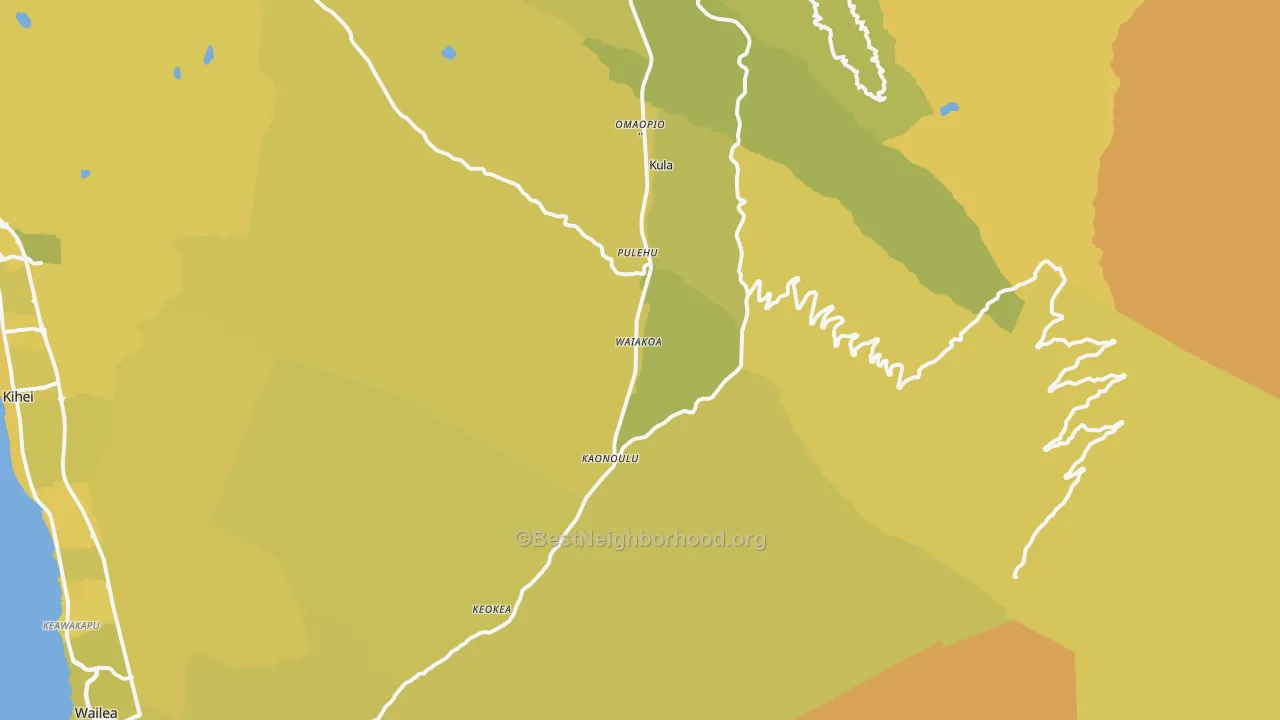 Map of the best neighborhoods in the 96790 area, with better matches in green and worse matches in red