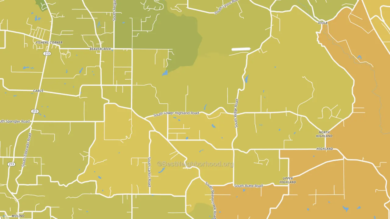 Map of the best neighborhoods in the 97004 area, with better matches in green and worse matches in red