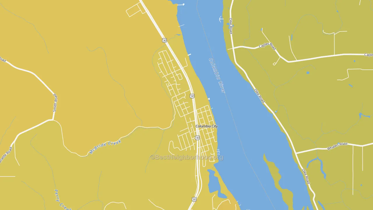 Map of the best neighborhoods in the 97018 area, with better matches in green and worse matches in red