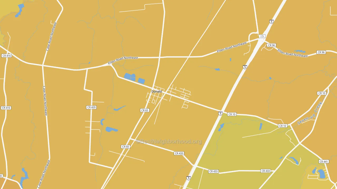 Map of the best neighborhoods in the 97020 area, with better matches in green and worse matches in red