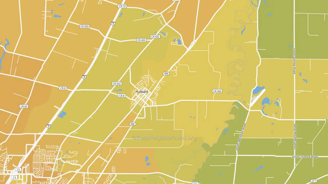 Map of the best neighborhoods in the 97032 area, with better matches in green and worse matches in red