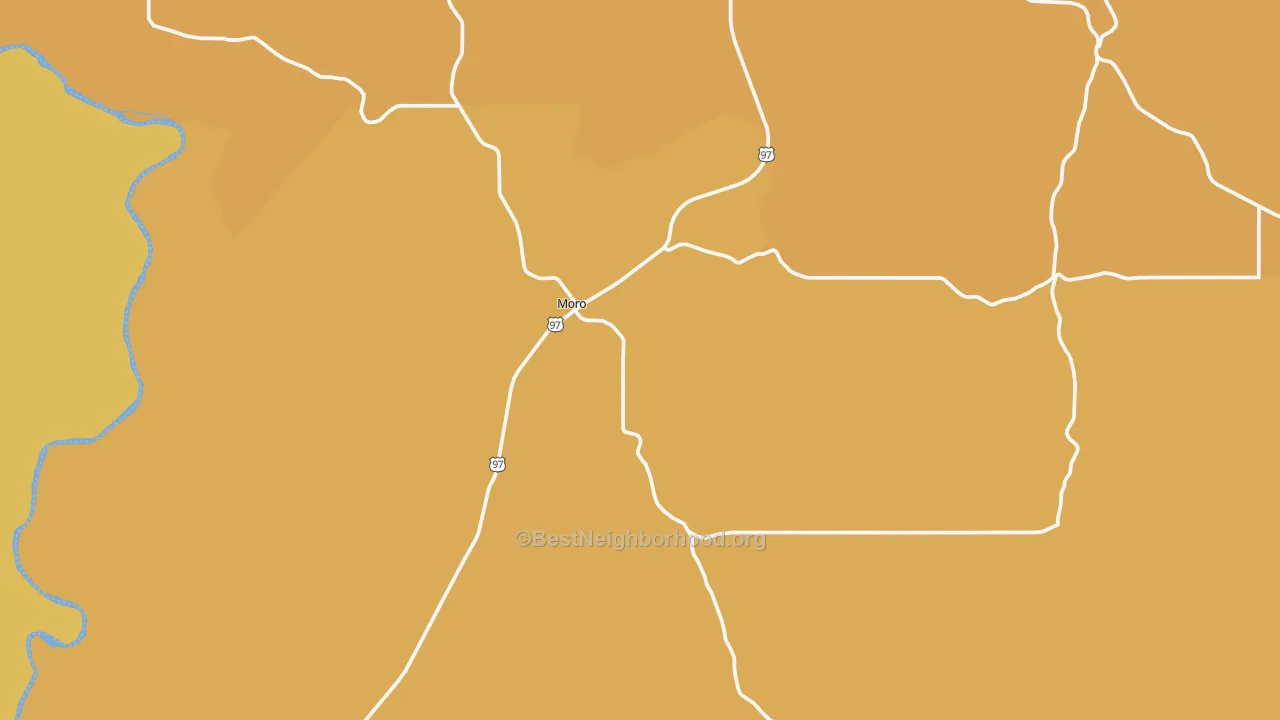 Map of the best neighborhoods in the 97039 area, with better matches in green and worse matches in red