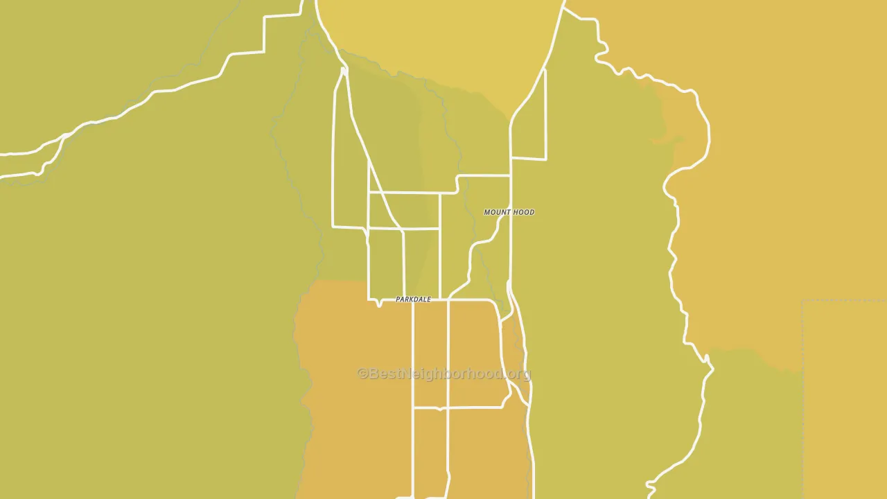 Map of the best neighborhoods in the 97041 area, with better matches in green and worse matches in red