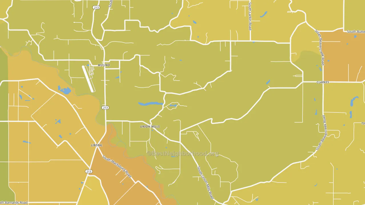 Map of the best neighborhoods in the 97042 area, with better matches in green and worse matches in red