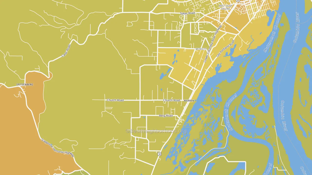 Map of the best neighborhoods in the 97053 area, with better matches in green and worse matches in red
