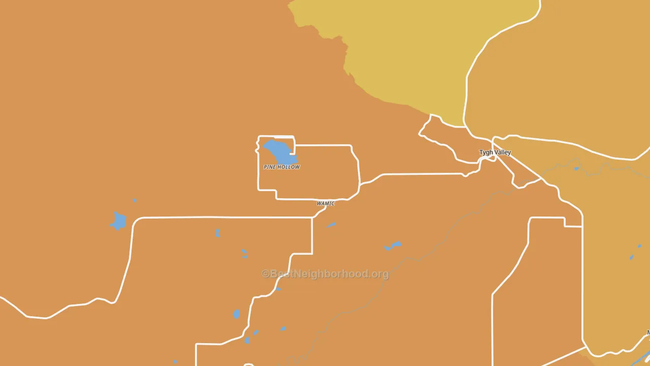 Map of the best neighborhoods in the 97063 area, with better matches in green and worse matches in red