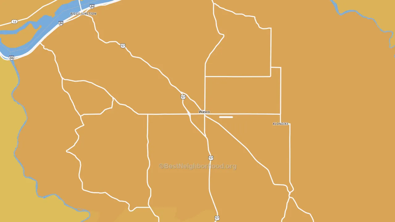 Map of the best neighborhoods in the 97065 area, with better matches in green and worse matches in red