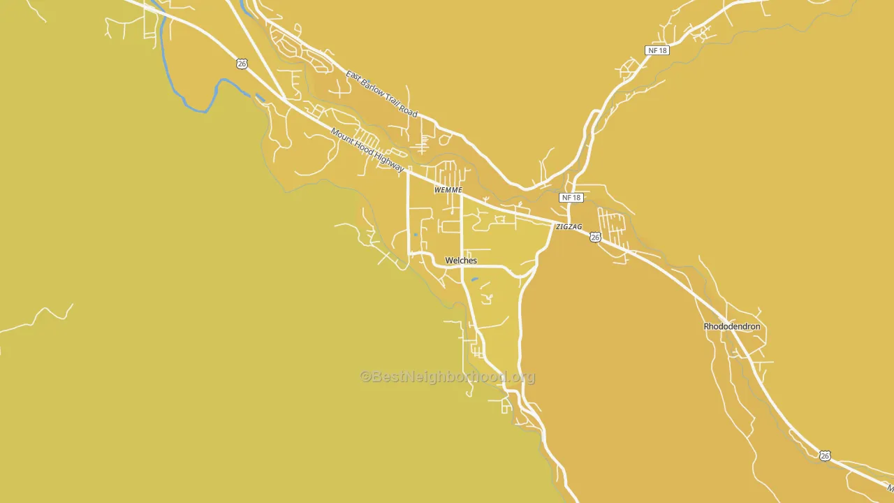 Map of the best neighborhoods in the 97067 area, with better matches in green and worse matches in red