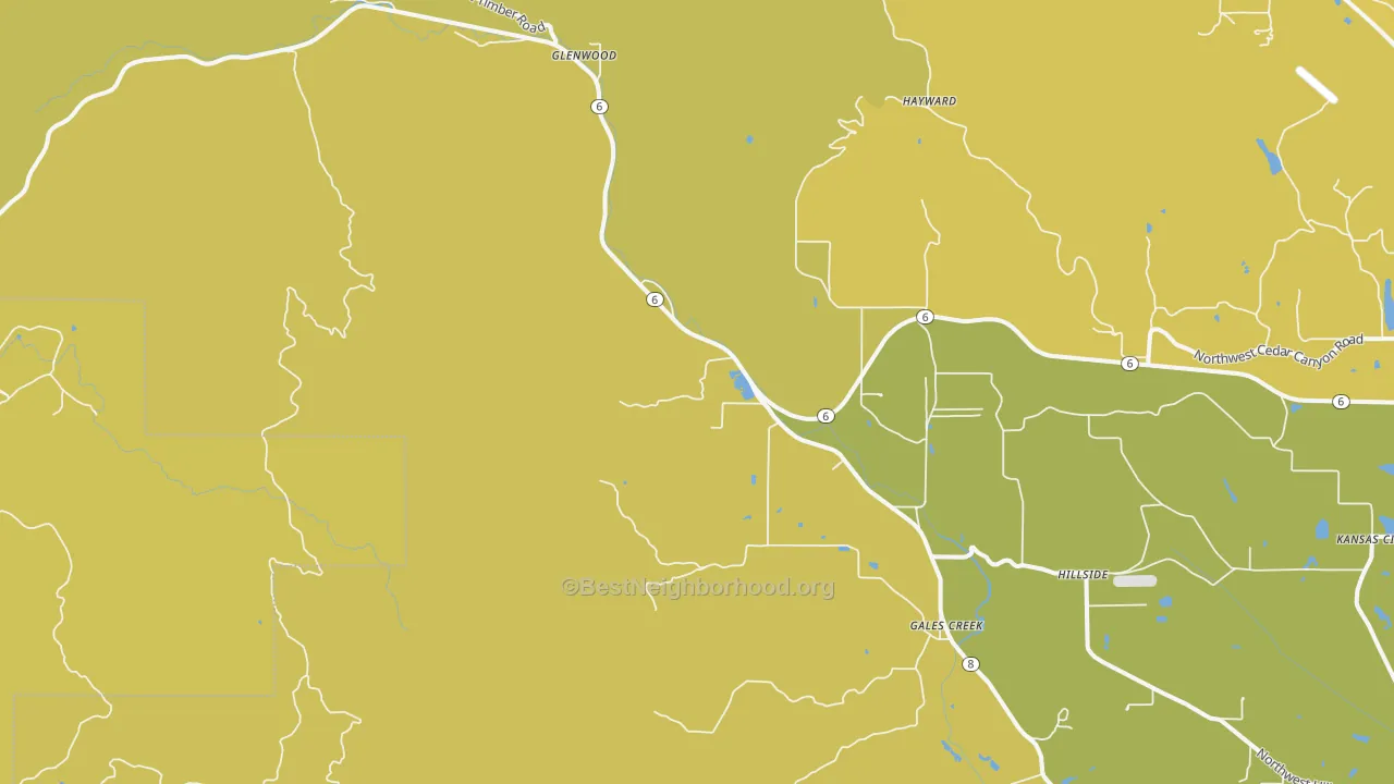 Map of the best neighborhoods in the 97117 area, with better matches in green and worse matches in red