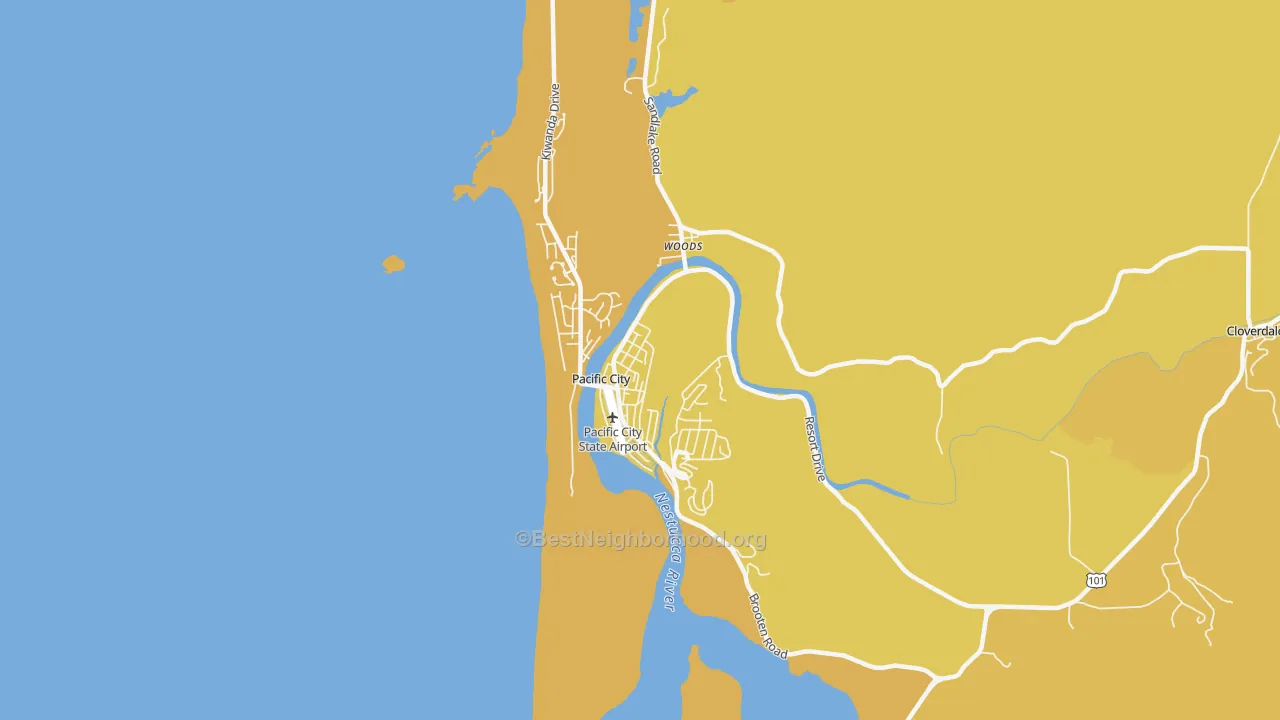Map of the best neighborhoods in the 97135 area, with better matches in green and worse matches in red
